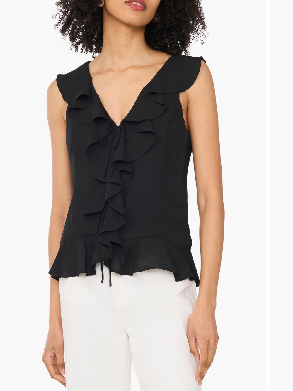 1. State Ruffle V-Neck Top In Rich Black